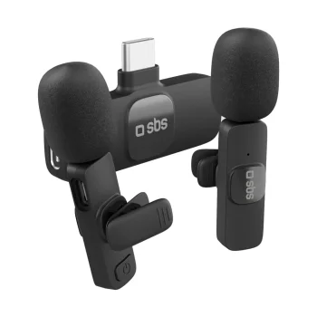 SBS Wireless Lavalier Microphones with USB-C Receiver, 2 pcs, Black