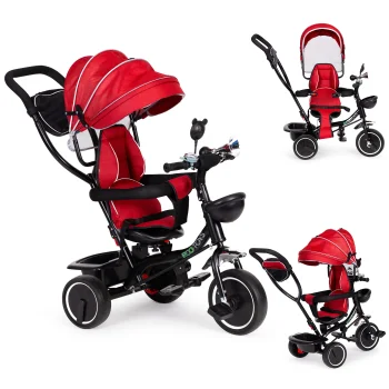 Ecotoys JM-066-9 RED Tricycle with Swivel Seat and Canopy, Red