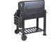 Large charcoal garden grill with two racks, thermometer, lid and shelf