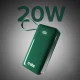 Power Bank SBS 10000 mAh 20W with Built-in USB-C Cable and Digital Display, Green
