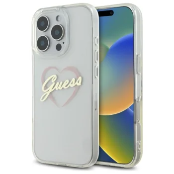 Guess iPhone 16 Pro Case IML Heart Case, Transparent