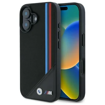BMW M Meshed Tricolor Stripes MagSafe Case for iPhone 16 - Black