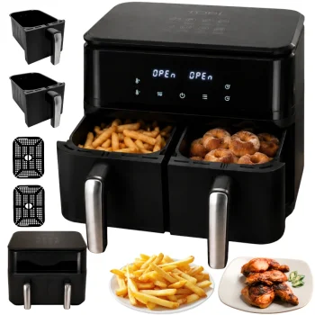 Air Fryer 15L 2400W Dual Basket, 6 Modes, Black