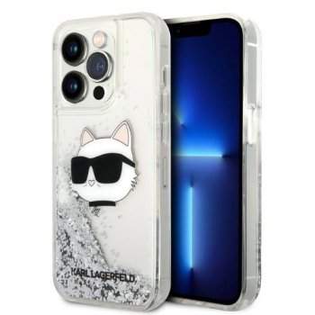 Karl Lagerfeld iPhone 14 Pro Case Liquid Glitter Choupette Silver