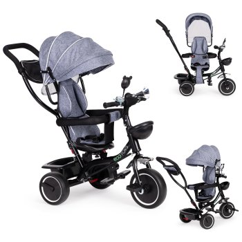 ECOTOYS Tricycle with 360° Rotating Seat and Canopy for Toddlers, Grey