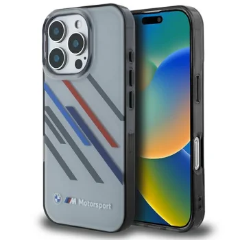 BMW iPhone 16 Pro Case Motorsport IML Random Stripes, Gray