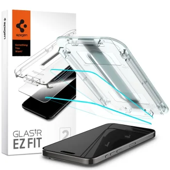 Spigen GLAS.TR EZ Fit Screen Protector for iPhone 15 Pro Max, 2-Pack, Clear