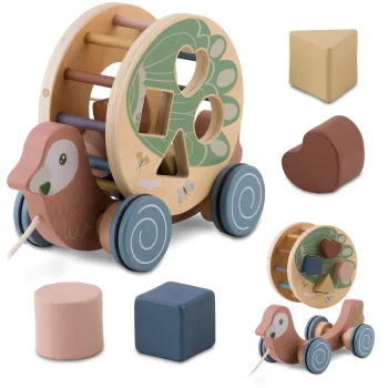 Wooden Pull Toy with Shape Sorter Parrot Nukido 785400