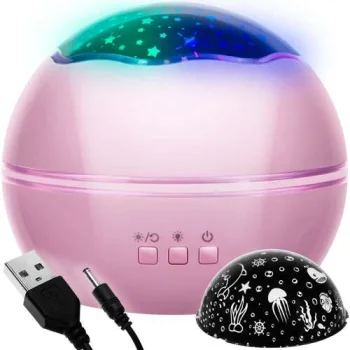 Rotating Kids Bedside Lamp Star Sky Projector Night Magic Light, Pink
