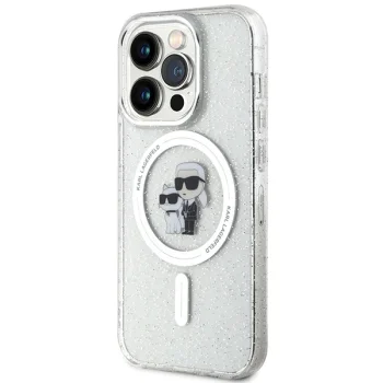 Karl Lagerfeld iPhone 15 Pro Case Karl&Choupette Glitter MagSafe, Transparent