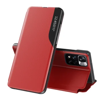 Hurtel Eco Leather View Case Flip Cover for Poco M4 Pro 5G, Red