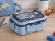 Blue Lunch Box with 3 Compartments and Cutlery
