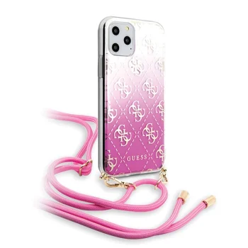 Guess 4G Gradient dėklas telefonui iPhone 11 Pro su dirželiu, rožinis