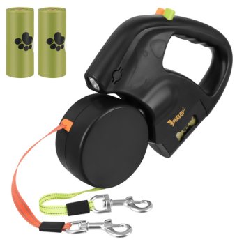 Purlov Double Retractable Dog Leash for 2 Dogs, 3m, with LED Flashlight