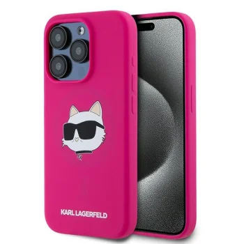 Karl Lagerfeld iPhone 15 Pro Max Case Silicone Choupette Head MagSafe, Pink