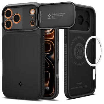 Spigen Optik Armor MagSafe Case for iPhone 17 Pro with Camera Cover, Black