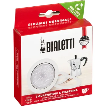 Bialetti Replacement Gaskets and Filter 9 Cups (3 Gaskets + 1 Filter)