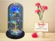 Eternal Rose in Glass Dome with LED Light, Gold/Blue