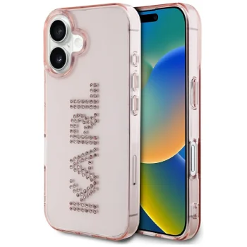 Karl Lagerfeld IML Rhinestones Logo dėklas telefonui iPhone 16, rožinis