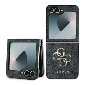 Guess Leather 4G Metal Logo Case for Samsung Galaxy Z Flip 6, Black