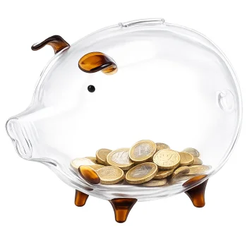 Large Glass Piggy Bank for Coins and Banknotes, Transparent
