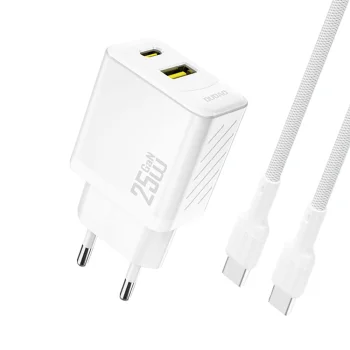 Dudao A26TCEU GaN PD QC 25W Wall Charger with USB-C Cable - White
