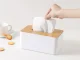Tissue Box with Bamboo 21 x 13 x 10 cm, White