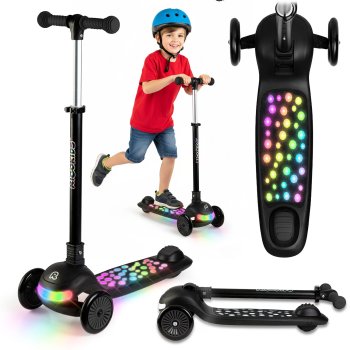 Kids 3-Wheel Balance Scooter with LED Wheels Ricokids Glowi, Black