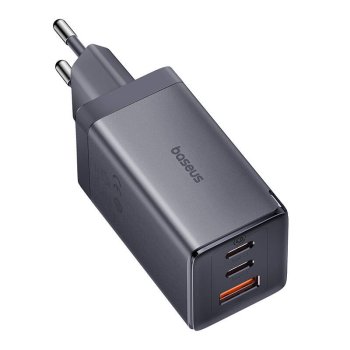 Wall Charger Baseus GaN5 2x USB-C + USB, 65W + 1m Cable, Grey