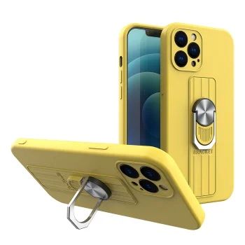 Silicone Case for iPhone 12 Pro Max with Ring Grip and Stand, Yellow