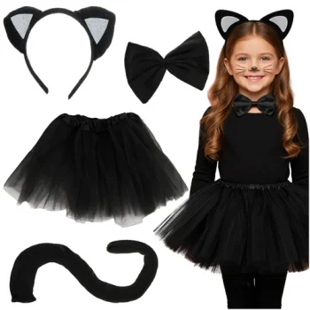 Kruzzel Kids Cat Costume for Girls, 4-Piece Set 26518, Black