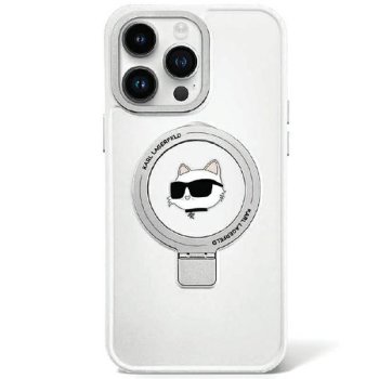Apple iPhone 15 Pro 6.1" Karl Lagerfeld Ring Stand Choupette Head MagSafe Case Cover (KLHMP15LHMRSCHH), White