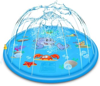 Kids Inflatable Wading Pool with Fountain, Splash Play Mat, 170 cm