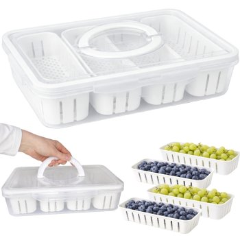 Pārtikas uzglabāšanas trauks ar 4 nodalījumiem un rokturi, caurspīdīgs