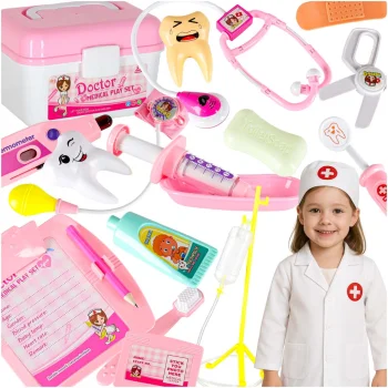 Kids Doctor Play Set in Case KX2947 35 Pieces White/Pink