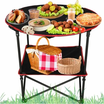 Folding Camping Table with Carry Bag, 72x72 cm, Black/Red