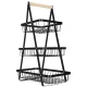 Three-Tier Fruit and Vegetable Basket, Metal and Wood, Black