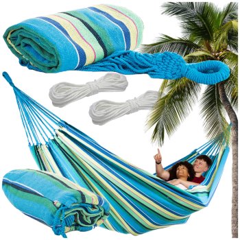 Double garden cotton hammock XXL with cover 200x150 cm