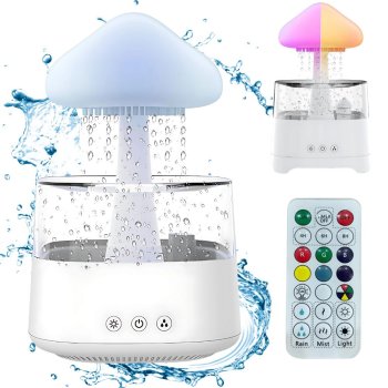 Mushroom Rain Cloud Humidifier and Aroma Diffuser with RGB LED Night Light & Remote