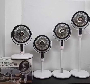 Adjustable Floor Fan with LED Display, Remote Control and Oscillation, White/Black