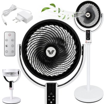 Adjustable Floor Fan with LED Display, Remote Control and Oscillation, White/Black