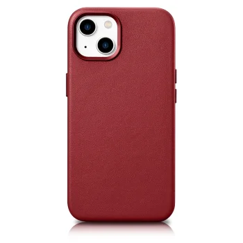 iCarer Genuine Leather Case for iPhone 14 Plus with MagSafe, Red