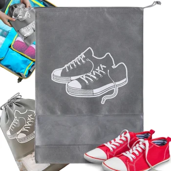Travel Shoe and Clothes Storage Bag with Drawstring, Grey