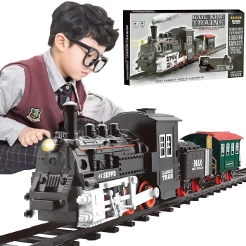 Large Electric Toy Train Set with Tracks, Sound, Light and Smoke