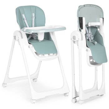 ECOTOYS Adjustable Baby High Chair with Double Tray, Foldable, Eco-Leather