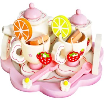 Kids Toy Tea Set Wooden Tableware Kit Pretend Play Accessories, 16 pcs