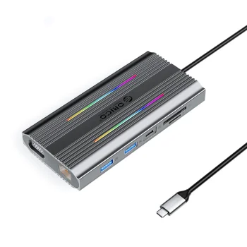 Orico XDR 12-in-1 USB-C Docking Station, PD 100W, HDMI 4K, VGA, RJ45, RGB, Gray