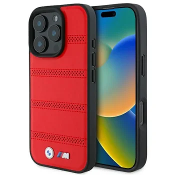 BMW iPhone 16 Pro Case M Perforated And Stitched Line MagSafe, Red
