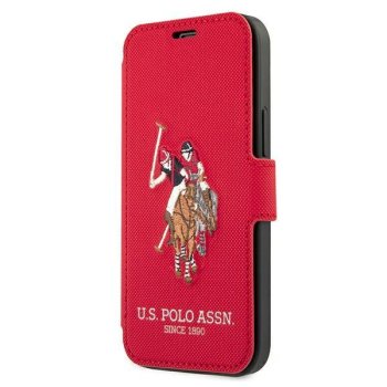 Apple iPhone 12 mini 5.4" US Polo Embroidery Collection Book Case Cover (USFLBKP12SPUGFLRE), Red