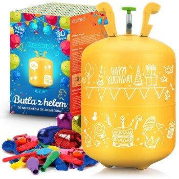 Ricokids Helium Tank Kit for 30 Balloons with Ribbon, 0.20m3